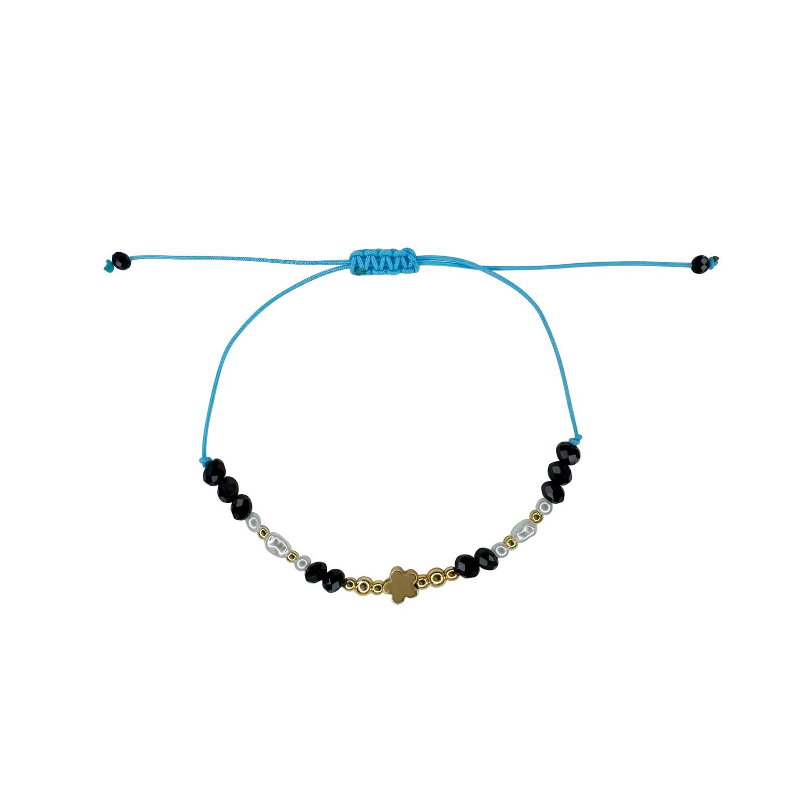 Women's Beaded Bracelet with Flower Charm, Adjustable Fit